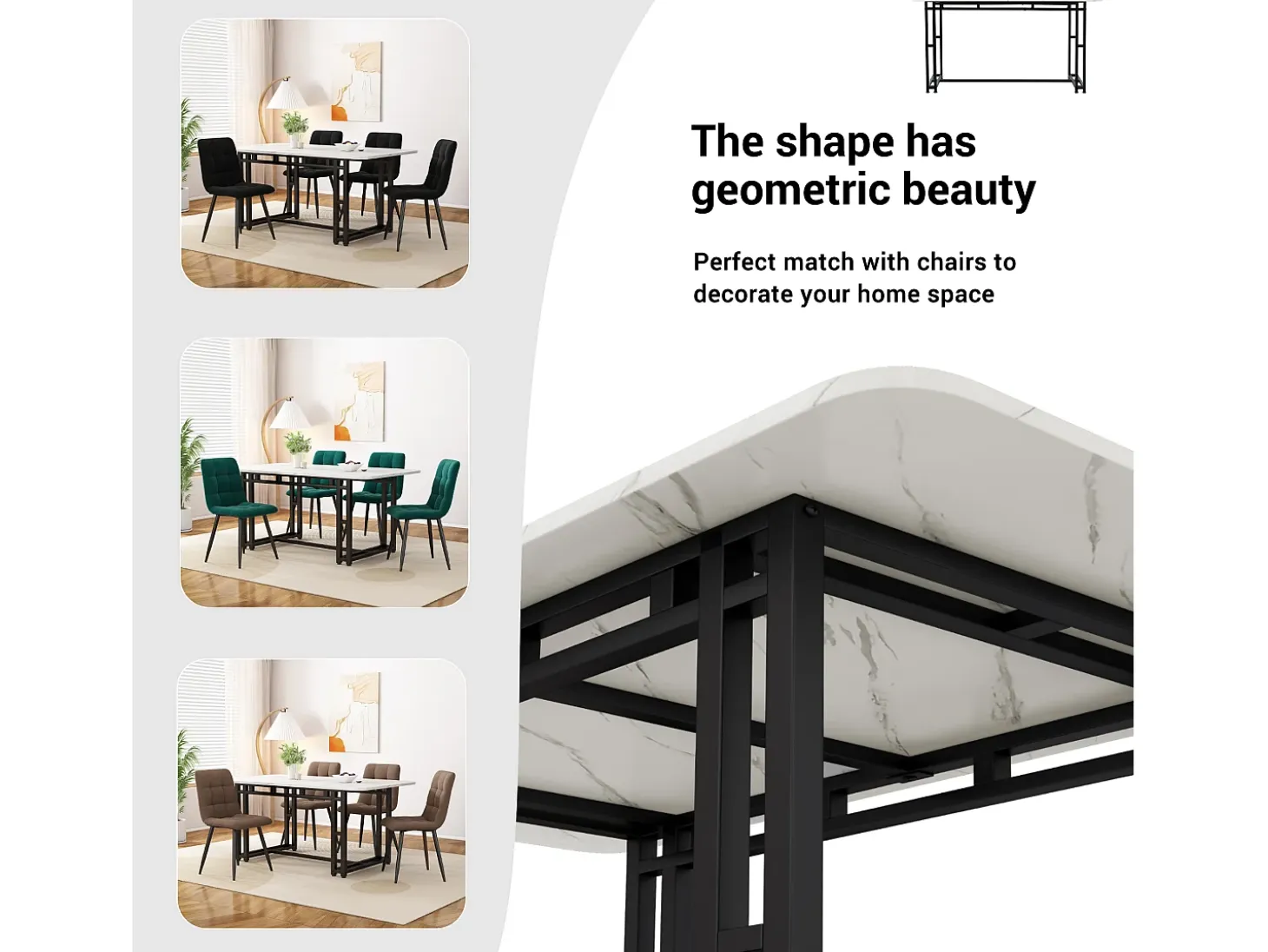 Mesa moderna 140x80 cm, diseño elegante, patas de metal negro para comedor y cocina