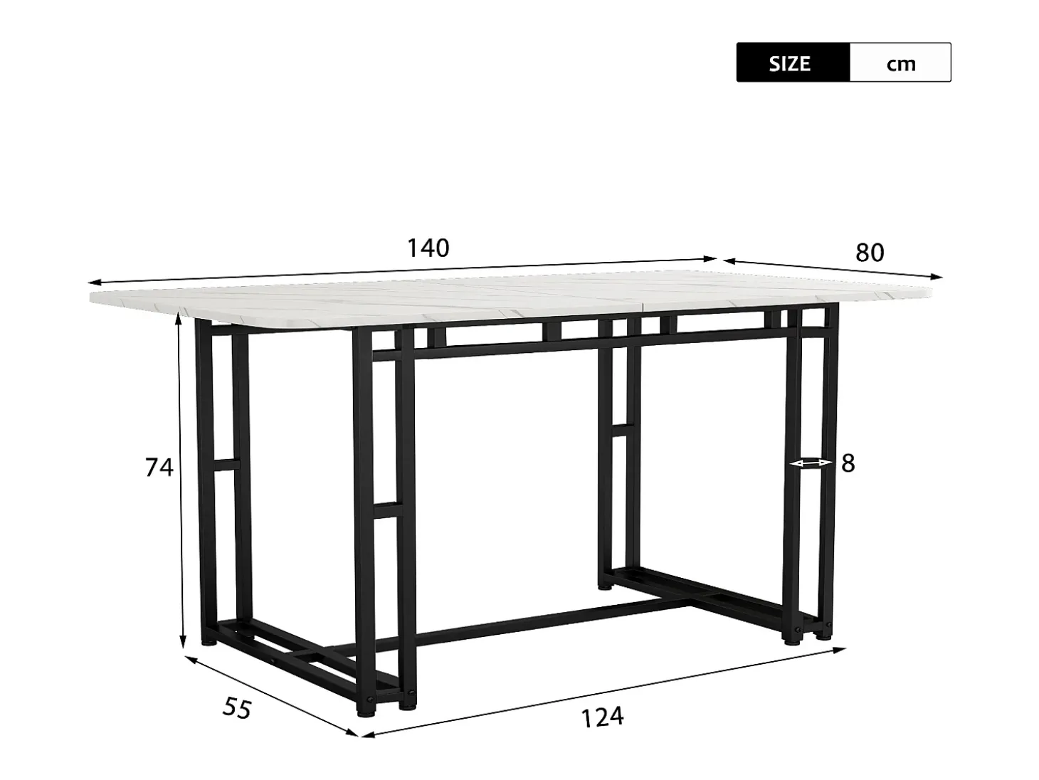 Mesa moderna 140x80 cm, diseño elegante, patas de metal negro para comedor y cocina