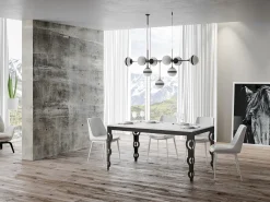Mesa oriental extensible rectangular para 6 a 10 personas L 120 a 224 cm estructura de metal blanco y antracita Zakary