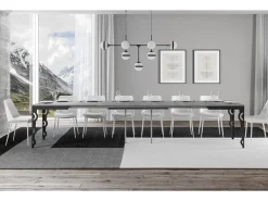 Mesa oriental extensible rectangular para 6 a 20 personas L 180 a 440 cm estructura de metal gris hormigón y antracita Zakary
