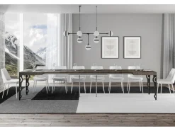Mesa oriental extensible rectangular para 6 a 20 personas L 180 a 440 cm madera oscura y estructura de metal antracita Zakary