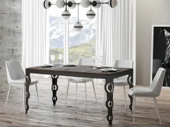 Mesa oriental extensible rectangular para 6 a 20 personas L 180 a 440 cm madera oscura y estructura de metal antracita Zakary