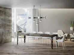 Mesa oriental extensible rectangular para 6 a 20 personas L 180 a 440 cm madera oscura y estructura de metal antracita Zakary