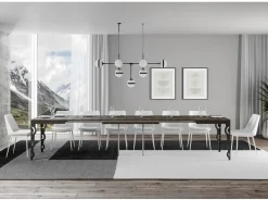 Mesa oriental extensible rectangular para 6 a 20 personas L 180 a 440 cm madera oscura y estructura de metal antracita Zakary