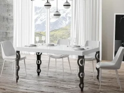 Mesa oriental rectangular extensible para 6 a 10 personas L 130 a 234 cm blanco brillo y ...