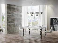 Mesa oriental rectangular extensible para 6 a 10 personas L 130 a 234 cm blanco brillo y ...