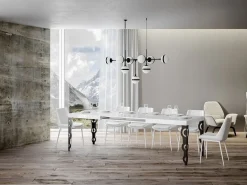 Mesa oriental rectangular extensible para 6 a 10 personas L 130 a 234 cm blanco brillo y ...