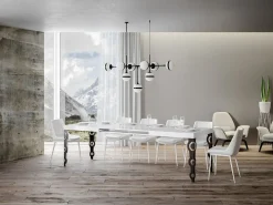 Mesa oriental rectangular extensible para 6 a 18 personas L 130 a 390 cm blanco brillo y ...