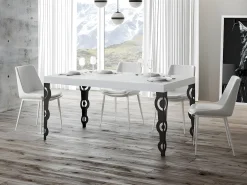 Mesa oriental rectangular 6 plazas L 160 cm madera blanca y patas de metal antracita Kazay