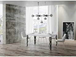 Mesa oriental rectangular 6 plazas L 160 cm madera blanca y patas de metal antracita Kazay