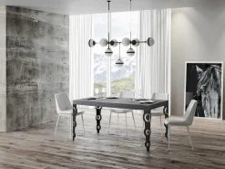 Mesa oriental rectangular 6 plazas L 160 cm madera gris hormigón y patas de metal antracita Kazay