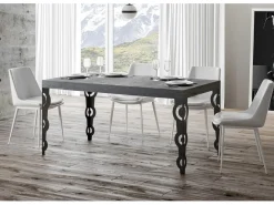 Mesa oriental rectangular 6 plazas L 160 cm madera gris hormigón y patas de metal antracita Kazay