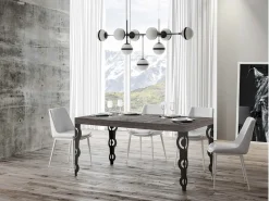 Mesa oriental rectangular 6 plazas L 160 cm madera oscura y patas de metal antracita Kazay