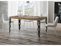 Mesa oriental rectangular 6 plazas L 160 cm madera de roble claro y patas de metal antracita Kazay