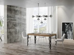 Mesa oriental rectangular 6 plazas L 160 cm madera de roble claro y patas de metal antracita Kazay