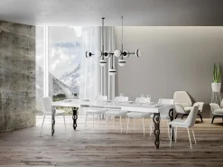 Mesa oriental rectangular extensible para 6 a 14 personas L 180 a 284 cm blanco brillo y ...