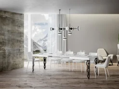 Mesa oriental rectangular extensible para 6 a 20 personas L 180 a 440 cm blanco brillo y ...
