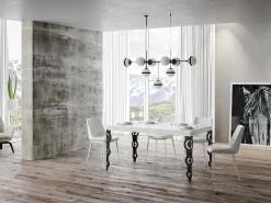 Mesa oriental rectangular extensible para 6 a 20 personas L 180 a 440 cm blanco brillo y ...