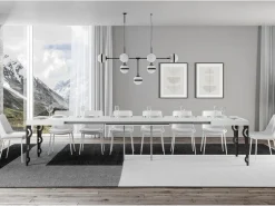 Mesa oriental rectangular extensible para 6 a 20 personas L 180 a 440 cm blanco brillo y ...