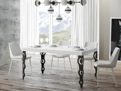 Mesa oriental rectangular extensible para 6 a 10 personas L 160 a 264 cm blanco brillo y ...
