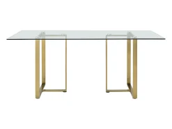 Mesa para 6 en cristal templado y acero inoxidable - Transparente y dorado - NILESA II