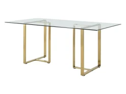 Mesa para 6 en cristal templado y acero inoxidable - Transparente y dorado - NILESA II