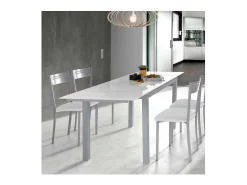 Mesa para cocina extensible acabado cristal blanco, 76.5 cm(alto) 110/170 cm(ancho)70 cm(f