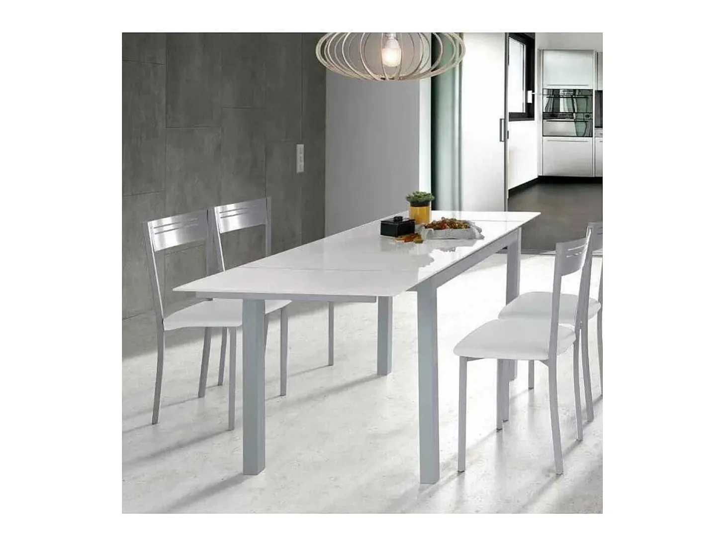 Mesa para cocina extensible acabado cristal blanco, 76.5 cm(alto) 110/170 cm(ancho)70 cm(f