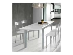 Mesa para cocina extensible acabado cristal blanco, 76.5 cm(alto) 110/170 cm(ancho)70 cm(f