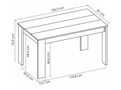 Mesa para salón fija Harley acabado natural, 77 cm(alto)138,5cm(ancho)81 cm(largo)