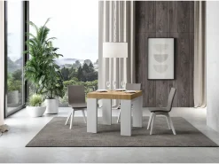 Mesa pequeña cuadrada extensible de madera clara y blanca 90 a 246 cm Ribo