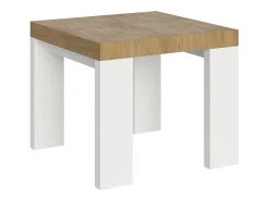 Mesa pequeña cuadrada extensible de madera clara y blanca 90 a 246 cm Ribo