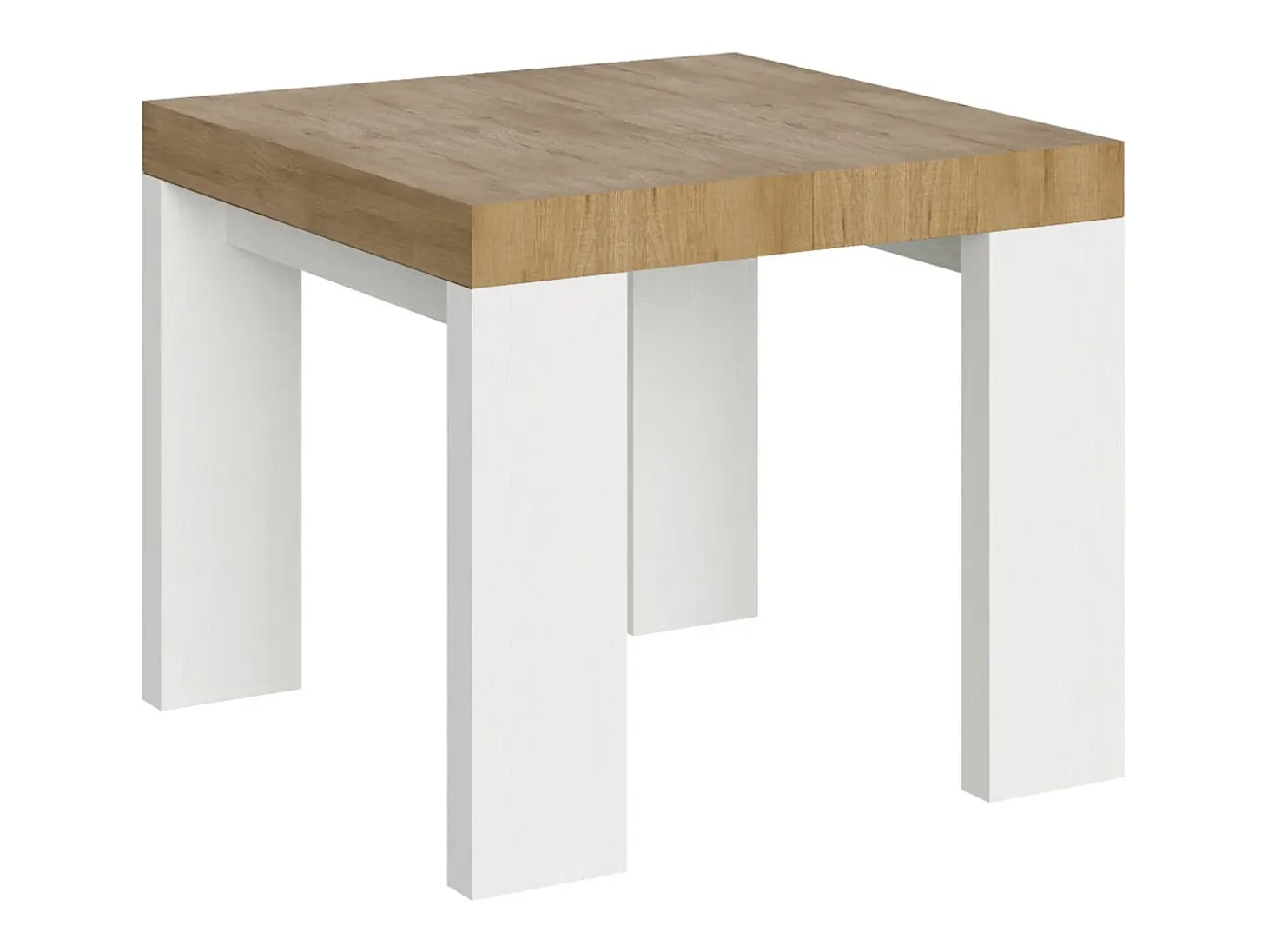 Mesa pequeña cuadrada extensible de madera clara y blanca 90 a 246 cm Ribo