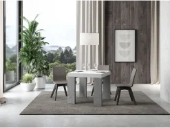 Mesa pequeña cuadrada extensible blanca y gris cemento 90 a 246 cm Ribo
