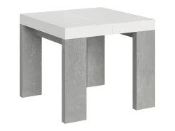 Mesa pequeña cuadrada extensible blanca y gris cemento 90 a 246 cm Ribo