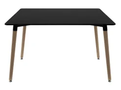 Mesa rectangular de 120 cm en negro brillante con patas de madera natural Welly