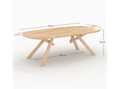 Mesa rectangular de madera maciza de hevea clara 8 personas - Merlin