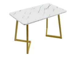 Mesa rectangular de 117x68 cm con 4 sillas, MDF, patas de metal dorado, diseño moderno con efecto mármol (117x68x75 cm)