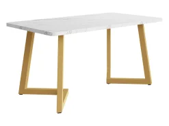 Mesa rectangular de 117x68 cm con 4 sillas, MDF, patas de metal dorado, diseño moderno con efecto mármol (117x68x75 cm)