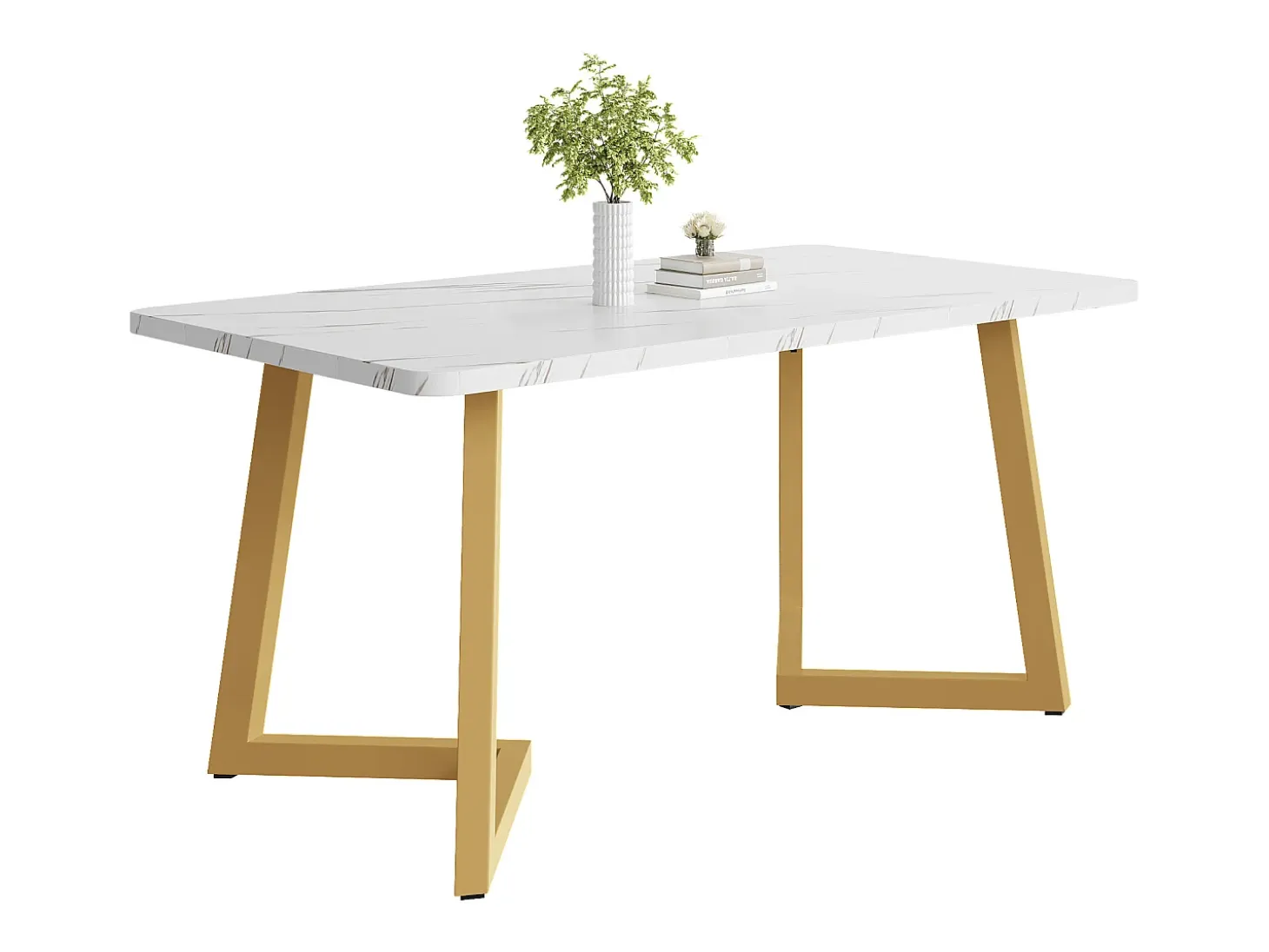 Mesa rectangular de 117x68 cm con 4 sillas, MDF, patas de metal dorado, diseño moderno con efecto mármol (117x68x75 cm)