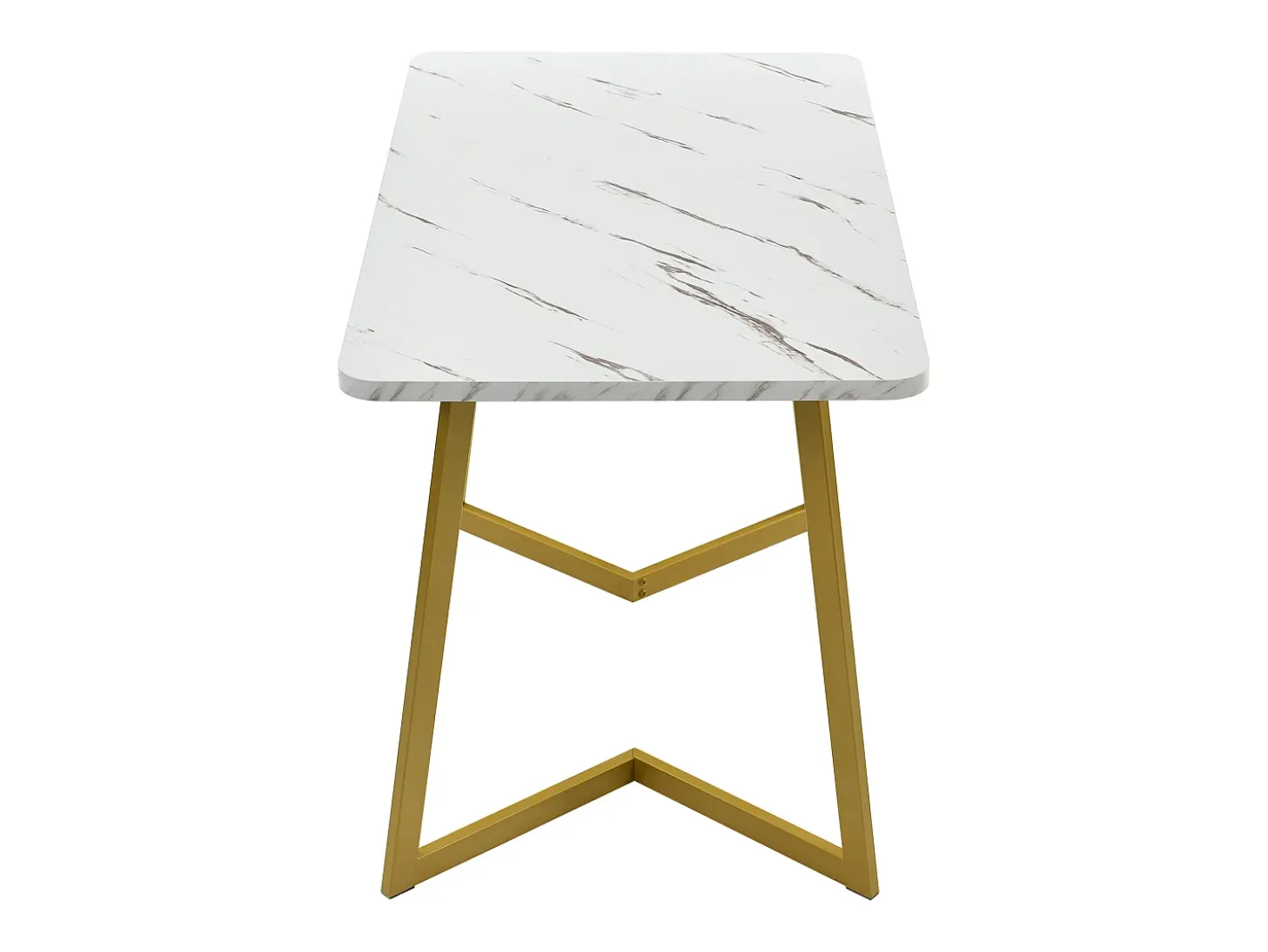 Mesa rectangular de 117x68 cm con 4 sillas, MDF, patas de metal dorado, diseño moderno con efecto mármol (117x68x75 cm)