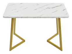 Mesa rectangular de 117x68 cm con 4 sillas, MDF, patas de metal dorado, diseño moderno con efecto mármol (117x68x75 cm)