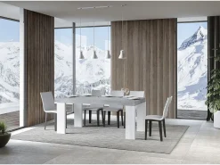 Mesa rectangular extensible hormigón gris y blanco 160 a 420 cm Ribo-Base y soporte con ruedas
