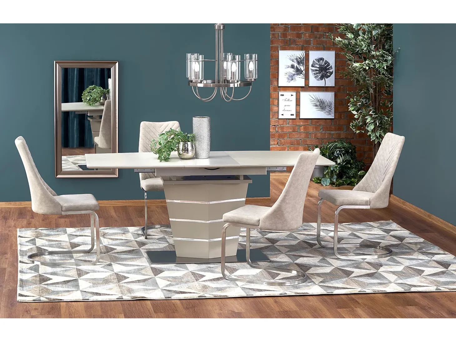 Mesa rectangular extensible Riviera champán mate y acero