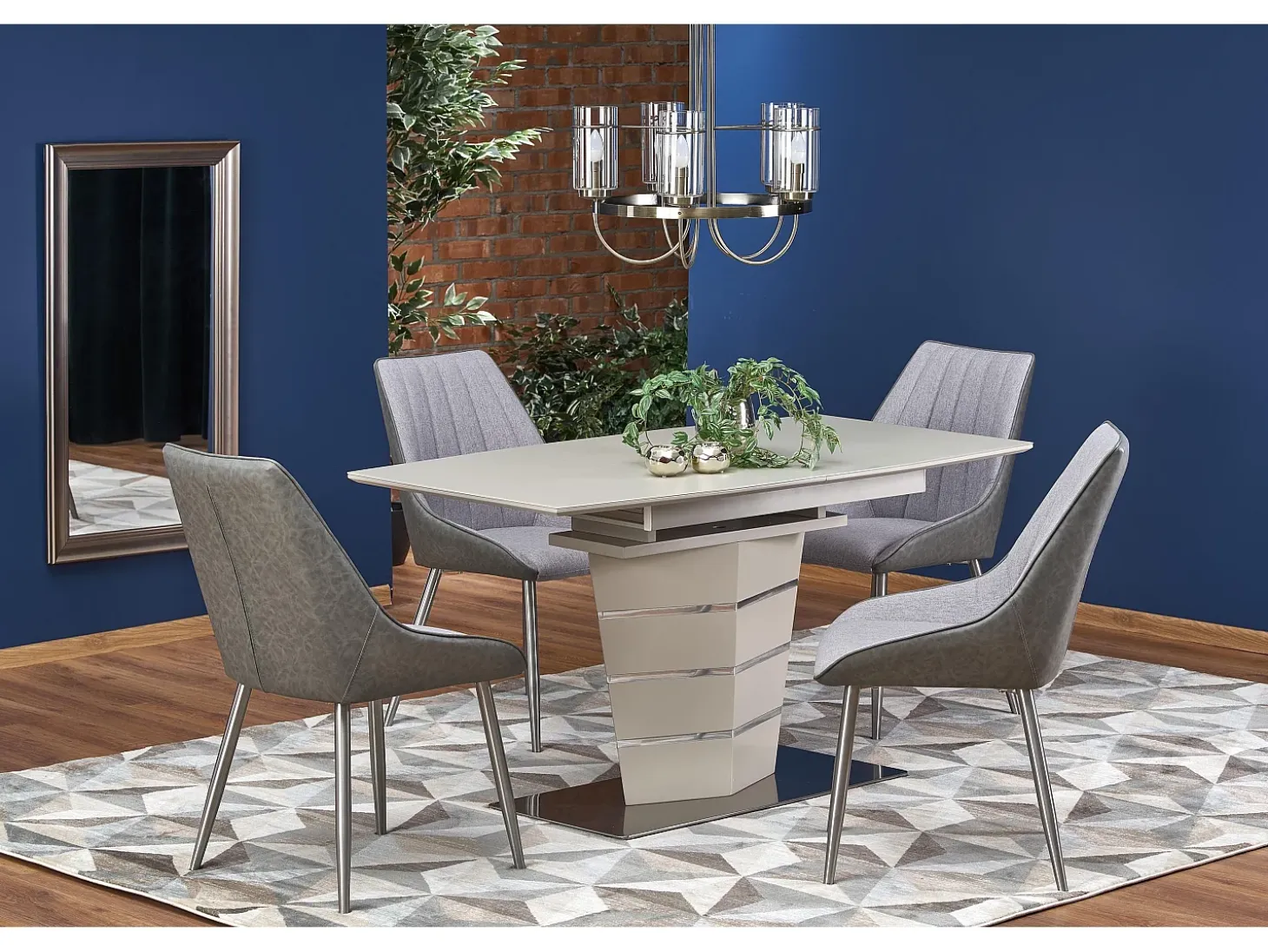 Mesa rectangular extensible Riviera champán mate y acero