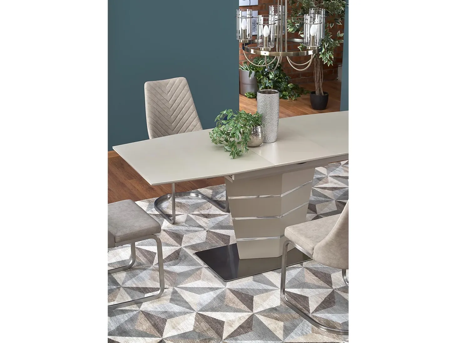 Mesa rectangular extensible Riviera champán mate y acero