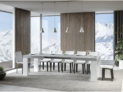 Mesa rectangular extensible hormigón gris y blanco 180 a 440 cm Ribo-Soporte 2 pies