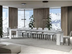 Mesa rectangular extensible hormigón gris y blanco 160 a 420 cm Ribo-Soporte 4 pies