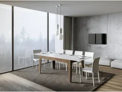 Mesa rectangular extensible 160/220 cm nogal y blanco Mixa