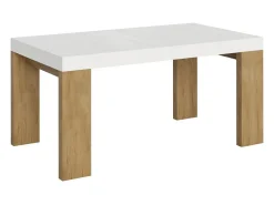 Mesa rectangular extensible madera blanca y natural 160 a 420 cm Ribo-Soporte 2 pies